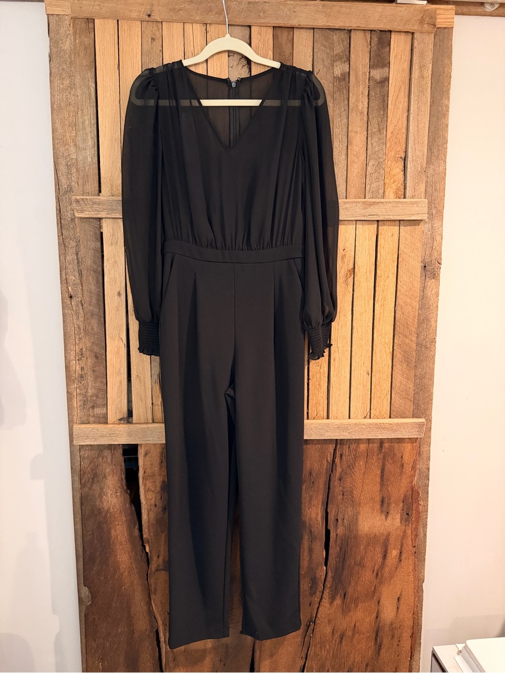 Express Black Long Sleeve V-Neck Jumpsuit
